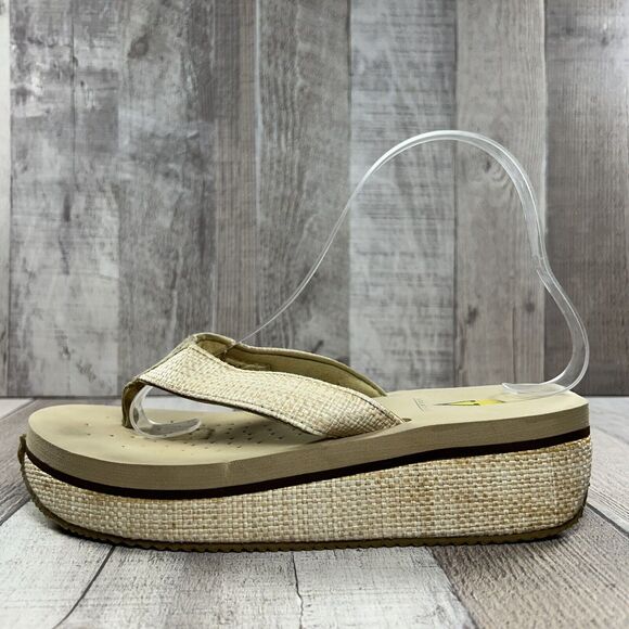 Volatile Women's Island Wedge Platform Sandals Raffia Thong Flip Flop Tan Size 8 - Picture 8 of 16